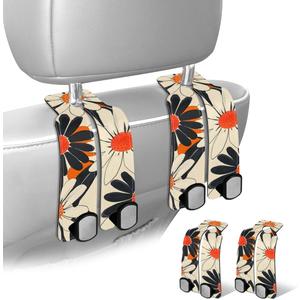 Headrest Hooks for Car Seat Back Organizers, 2 Packs Car Purse Holder, PU Leather Bag Hooks, Purse Hook Cars Organizer Front Seat, Cars Decorations Interior Necessities (Orange Flowers)