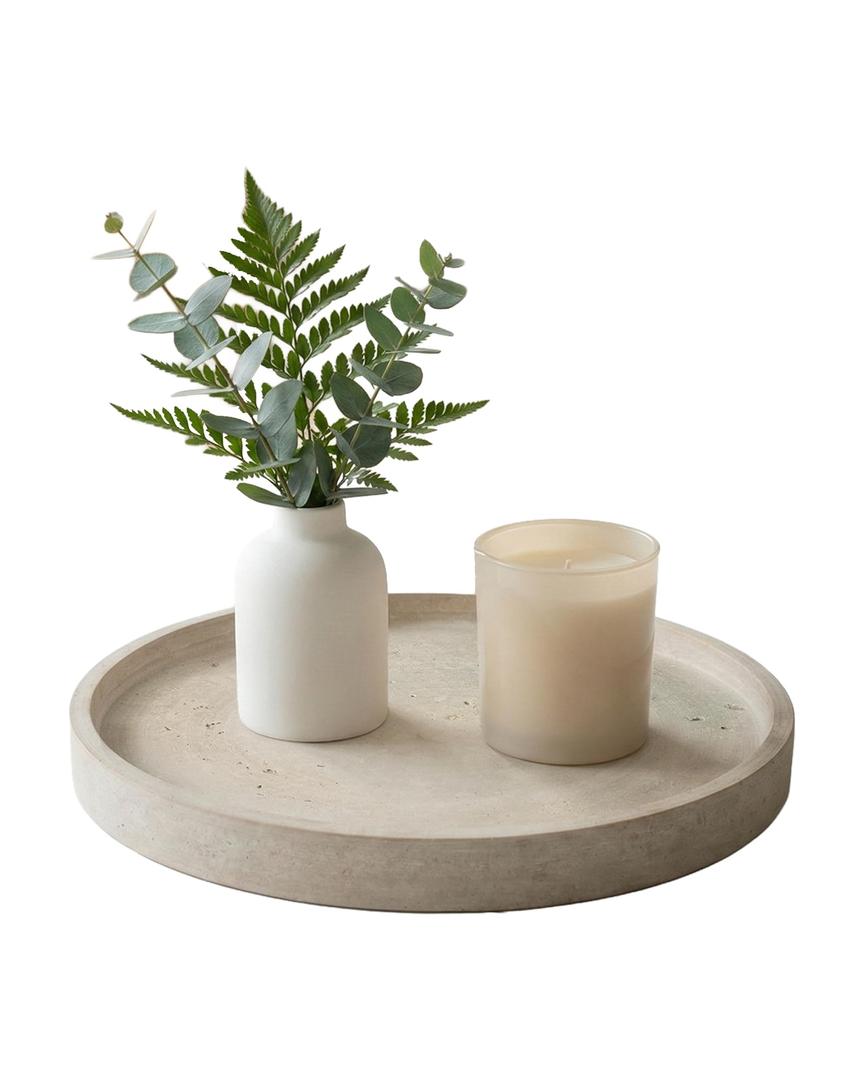 Travertine Tray, 10" Round Serving Tray for Office, Kitchen and Coffee Table, Decorative Vanity Trays, Bathroom Trays for Counter, Beige Round