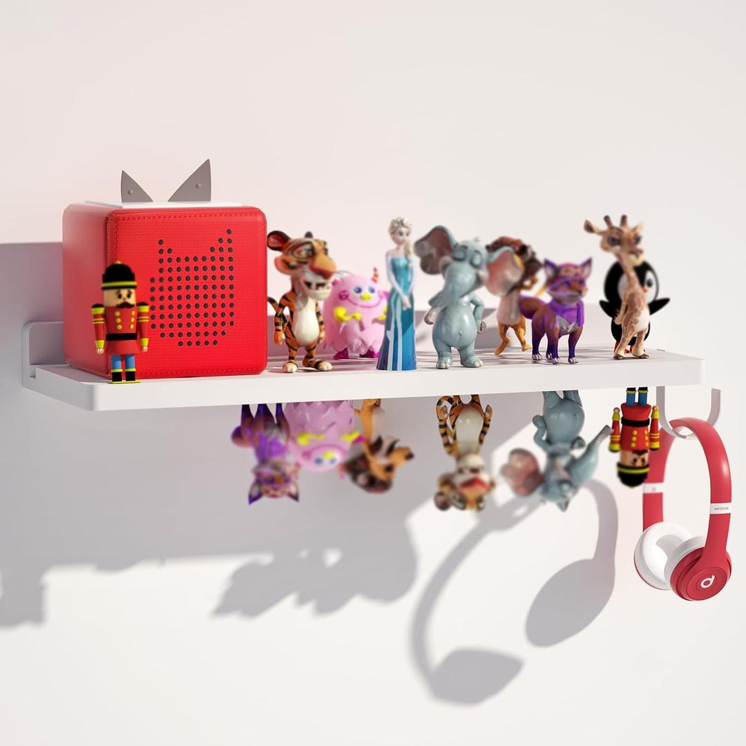 for Tonies Shelf Magnetic - Tonies Figure Organizer for Kids Room, Wooden Magnetic Display Shelf for Tonies Box Holder, Wall Floating Shelves Toy Storage Compatible Charging Station(1 Tier, White)