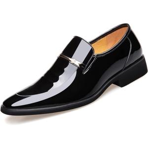 BULMEGIRY Mens Oxford Dress Shoes Faux Patent Leather Wedding Shoes Classic Lace-up Formal Tuxedo Derby Shoes Black (6.5)