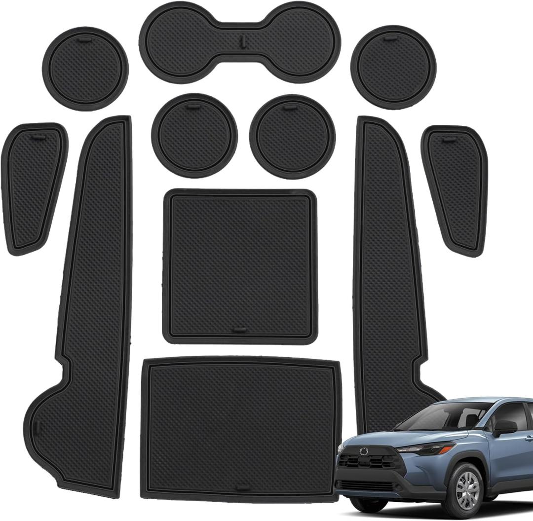 Center Console Pads for 2022-2026 Toyota Corolla Cross 11Pcs Black | Cup Holder Insert Silicone Coaster,for Corolla Cross Accessories,Odorless,Non-slip,Soft Mats