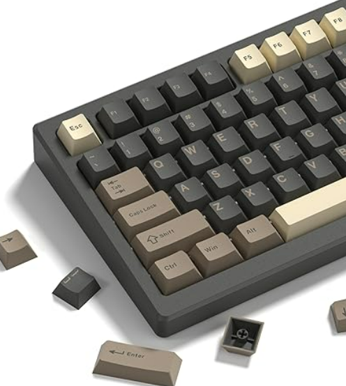 Womier Double Shot PBT Keycaps Set 138 Keys, Cherry Profile Custom Keycaps 60 65 75 100 Percent for 61/64/68/84/87/100/104/108 Retro Gaming Mechanical Keyboard, Brown Gray