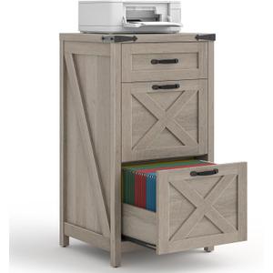 Halitaa Farmhouse File Cabinet with 3 Drawers for Home Office, Rustic Grey, 15.75"D x 17.12"W x 33.46"H