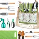 All-in-One Garden Tool Set, 11-Piece Heavy Duty Gardening Tools with Ergonomic Canvas Shoulder Crossbody Bag, Rust-Proof Premium Garden Tool Kit, Gardening Gift for Women Men, Green, GR003