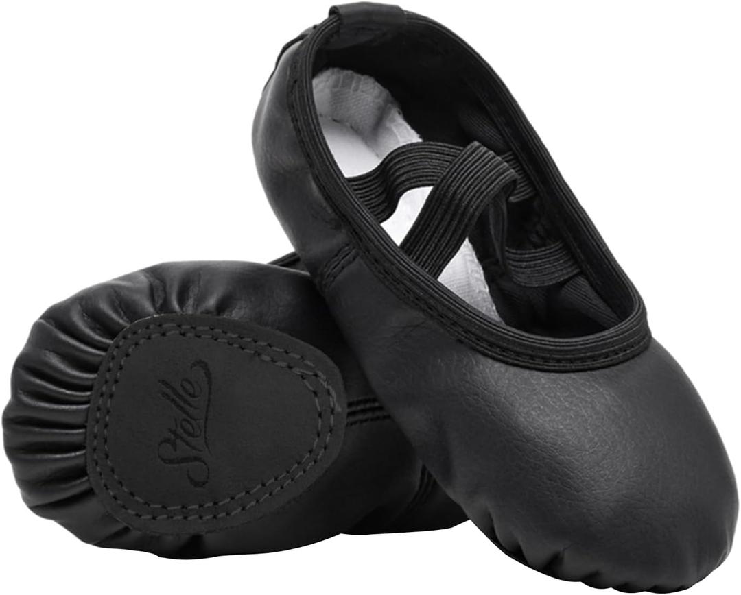 Stelle Ballet Shoes for Girls Toddler Ballet Slippers Soft Leather Boys Dance Shoes for Toddler/Little Kid/Big Kid (Black, M)