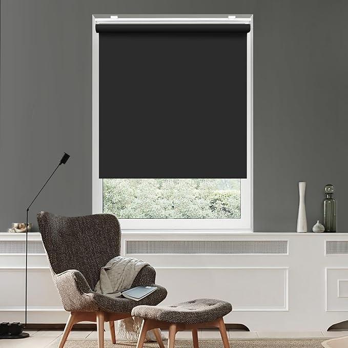 HOMEBOX 100% Blackout Cordless Roller Window Shades, Window Blinds with Thermal Insulated, UV Protection Waterproof Fabric, roll up and Down Blinds for Home and Office (Black - 55" W x 72" H)
