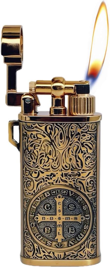 Lighters Metal Pocket Vintage Lighter Reusable Classic Creative Butane Grinding Wheel Lighters for Collection Decorative Gift (Butane Not Included) (Gold)