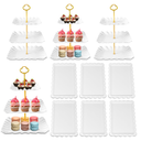 DIDROOM 10 Pack Dessert Table Display Set  4 x ThreeTier Square Cupcake Stands and 6 x Serving Trays, Elegant Tableware for Cakes, Cupcakes, Pastries, and Snacks, Perfect for Parties (White)