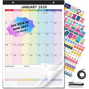 Ospelelf Wall Calendar 2026-2027 Magnetic Calendar for Refrigerator, 12'' x 17'' Desk Calendar 18 Month, Use Jan 2026 - June 2027, Multicolor