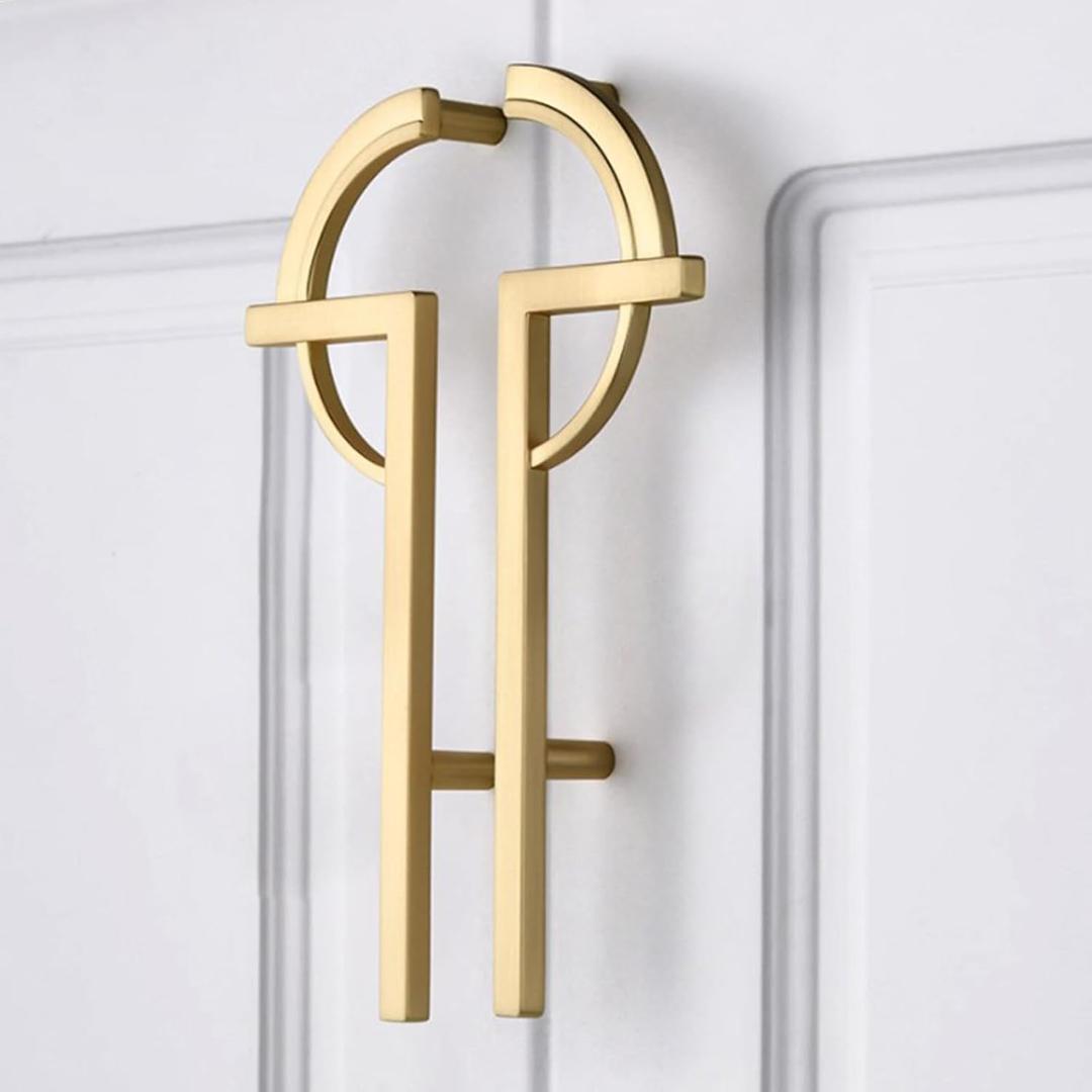 Mcredy Cabinet Pulls Half Moon Drawer Pulls Semi Circle Gold Brushed Zinc Alloy Handle Pulls with Screws 5.04" Mounting Hole Distance, 2 Sets