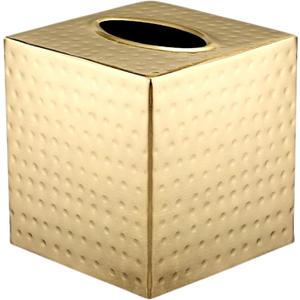 Monarch Abode Tissue Box Cover Square  Hand Hammered Brushed Gold Metal Tissue Holder Box for Bathroom Accessory, Aesthetic Decorative Facial Napkin Cube for Modern Home Decor