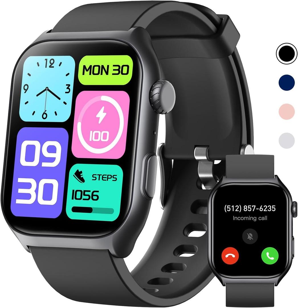 Fitness Tracker for Men Women (Make/Answer Call), 2.0" Smart Watch with 24/7 Heart Rate Blood Oxygen Sleep Monitor, Pedometer, 100+ Sport Modes IP68 Waterproof Activity Tracker for Android iOS (Black)