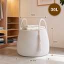 Large Nursery Hamper, 30L Blanket Basket with Handle, Baby Laundry Basket for Gift, Toy, Clothes, Woven Storage Basket with Wooden Bead Decor, Baby Hamper for Nursery (White)