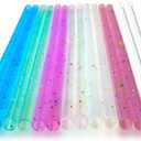 Reusable Silicone Drinking Straws, 12 Pcs Eco Friendly Silicone Straws 2 cleaning Brushes,for 30oz and 20oz Tumblers, Rtic,Yeti, Ozark, (Two-tone Dot, 10 inches)