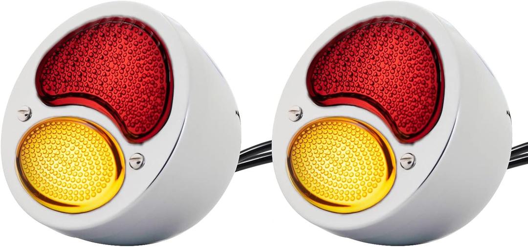 2 Pcs Vintage LED Tail Lights With Turn Signals Fit Ford Model A Hot Rod Rat-Rods, 12 V Custom Duolamp Stop Light Indicators For Trucks Cars Motorcycles Taillights, 12V Smoke PC Lens (Chrome)