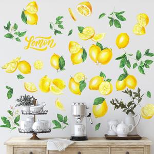 Epakh 41 Pieces Lemon Wall Stickers Apple Cherry Strawberry Fruit Stickers Peel and Stick Wall Decor for Kitchen Cabinet Window Country Restaurant Dining Room Decor(Lemon)