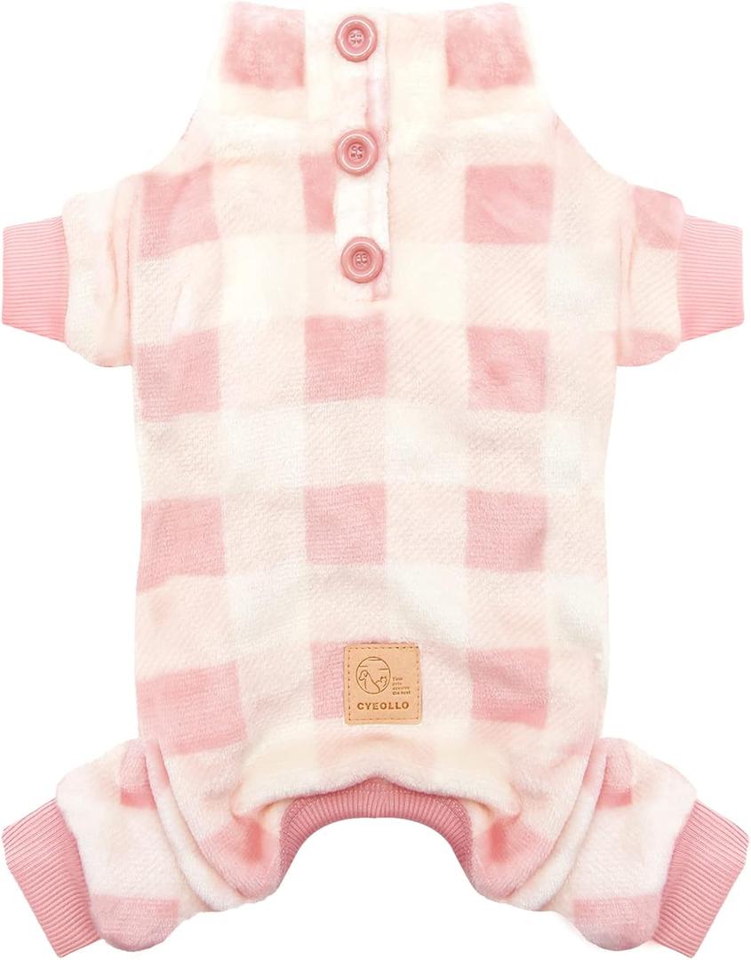 Cyeollo Dog Pajamas Buffalo Plaid Flannel Warm Dog Pjs Thermal Jumpsuit Dog Onesie Puppy Pajamas for Small Tiny Dogs Cat Apparel Color Pink, M