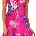 ULTRANICE Womens Summer Dresses Floral V Neck Ruffled Hem Spaghetti Spring Casual Beach Outfits Flowy Wrap Sun Dress (Medium, Rose Red Pink Blue Floral)