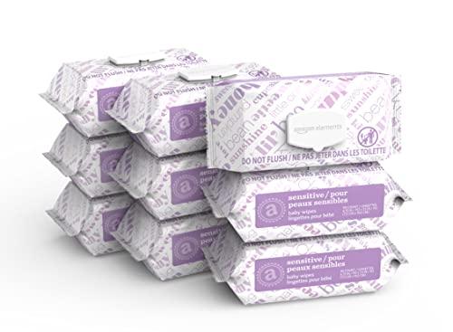 Amazon Elements Baby Wipes, Sensitive, 810 Count, Flip-Top Packs, Pack of 9
