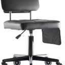 Adjustable Rolling Shop Stool with Tool Bags, Black Padded Seat, TPE Wheels, Real Backrest, Easy Handrail (Regular Work Seat Height(18-25"))