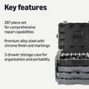 Amazon Basics 287-Piece Mechanic Socket Set with Quick-Release Ratchets, Wrenches, Bits, 1/4" 3/8" 1/2", Metric and SAE, 3-Drawer Case, for Auto and Machine Repairs