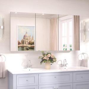 TokeShimi 48x24 Bathroom Medicine Cabinet with Mirror Tempered, Aluminum Silver Mirrored Medicine Cabinet Recessed or Surface Mount with Adjustable Storage Metal for Modern Farmhouse
