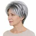 BECUS Gray Wig for Women, Pixie Cut Short Wigs for White Women, Grey Synthetic Wigs Natural Looking, Short Layered Hair with Free Wig Cap Party,Dairy