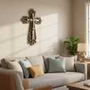 Comfy Hour Rustic Bronze & Turquoise Wall Cross 13 inch Vintage Western Home Decor Heavy Stone-Resin Art Religious Christian Gift for Living Room, Bedroom & Entryway, Cooper