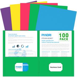 Two Pocket Folders, PANDRI 100 Pack 2 Pocket Folders, Letter Size Paper File Folder for School Office Home Business, Assorted 5 Colors