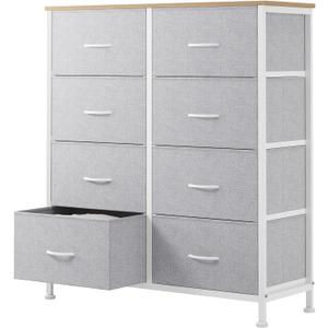 Sweetcrispy 8 Drawer Fabric Dresser for Bedroom, Tall Dresser, Light Grey
Chest of Drawers with Sturdy Steel Frame and Wooden Top, Closet Living Room Storage Organizer with Easy Pull Handles