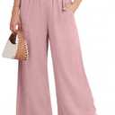 GRECERELLE Wide Leg Pants for Women Womens Cotton Summer Palazzo Pants Pink-L Sweet Blush Pink Palazzo Pants for Cute Romantic Date Brunch Casual Feminine Soft Summer Style, Size L