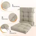 Magpie Fabrics Outdoor Rocking Chair Cushion Set, Tufted Pad for Rocking Chairs with Ties, Seat 19" x 18"/Back 28" x 19", Taupe