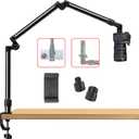 Overhead Camera Mount Desk Stand, Bearing 18lb, Base& Top 360 Adjustable, with 1/4 3/8" 5/8" Screw, 3-Section Flexible Articulating Metal Arm for DSLR Camera/Webcam