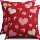 Red Pink Cream White Valentines Pillow Covers 18X18 Set of 2, Valentine's Day Love Heart Print Decorative Throw Pillow Covers Outdoor Farmhouse Holiday Decorations Cushion Case Couch Sofa Bed Decor
