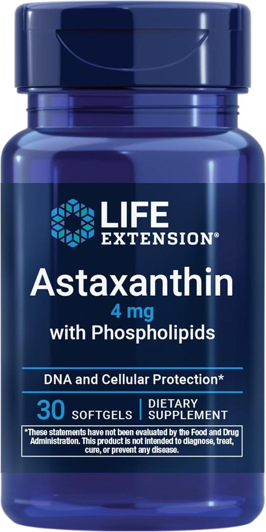 Life Extension Astaxanthin with Phospholipids Antioxidant Support, Eye Health Algae-Derived Gluten-Free, Non-GMO 30 Softgels