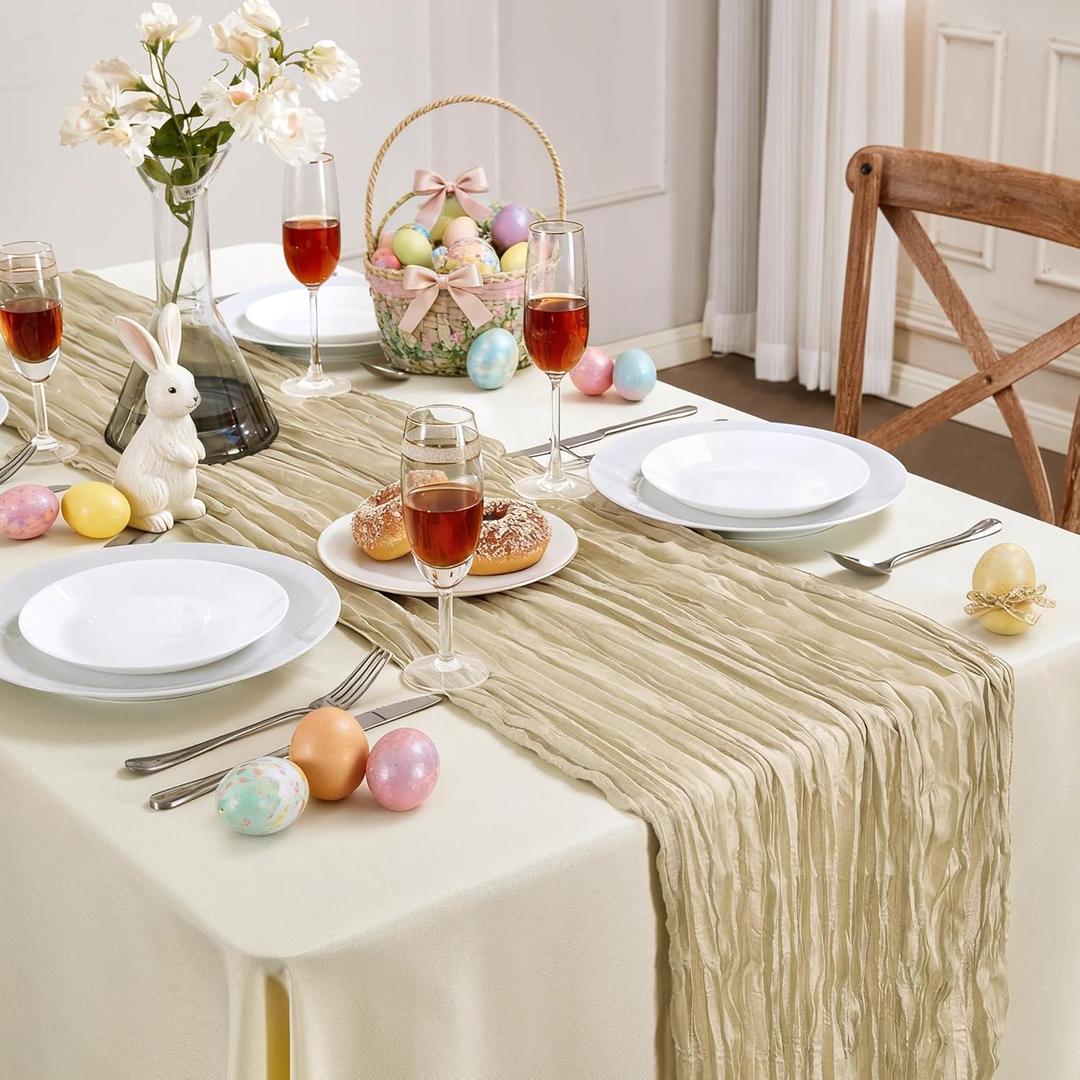 6 Pack Beige Cheesecloth Table Runner 10FT Long Easter Spring Boho Gauze Table Runner Rustic Sheer Runner for Spring Wedding Bridal Baby Shower Birthday Party Table Decor Home Easter Decor