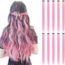 Colored Hair Extensions Clip in, Light Pink 10 Pieces 22 Inch, for Women Play Highlights, Synthetic