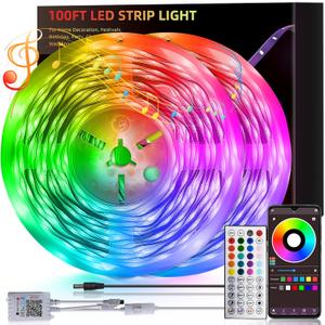 100ft Led Lights for Bedroom, Led Strip Lights Music Sync Corlor Changing, Led Light Strip with Remote & App Control RGB Strip, Led Lights for Room Dorm Home Classroom Ceiling Decor