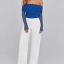 BTFBM Women's Long Sleeve Shirts 2025 Fall Crop Going Out Tops Mesh Ruched Casual Off Shoulder Blouses Y2K Clothes (Blue, XL)