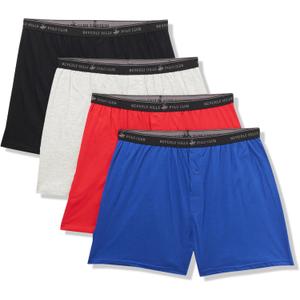 Beverly Hills Polo Club Men's 4 Pack Comfort Knit Boxer Vibrant (New Red/Black/Blue/Grey Heather)