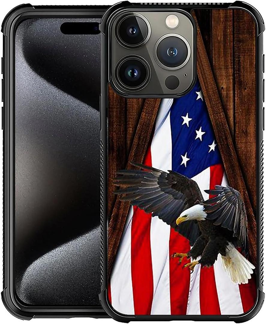 DJSOK Case for iPhone 16 Pro Max,Luxury Pattern Design Shockproof Rugged Cover,Cases for Man Woman-Eagle American Flag