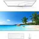 Auhoahsil Desk Pad, XL Extended Large Gaming Mouse Pad 31.5x11.8 Inch, Waterproof Mousepad with Stitched Edges, Non-Slip Computer Keyboard Laptop Mat for Office Work, Beach Coconut Trees, X-Large