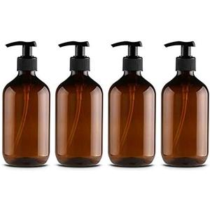 Mochiglory 500ML Large Capacity Empty Lotion Pump Bottles, Plastic Brown/Green Soap Lotion Pumps Dispensers Bottle.                 Size.     4-Pack(Brown-500ml)