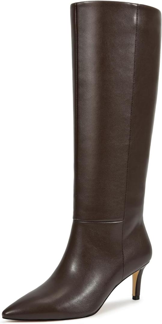 wetkiss Knee High Boots for Women - Pointed Toe Kitten Heel & Crocodile, Side Full Zipper for Easy Wear, All-Day Comfort Boots for Work, Party and Daily Chic Style (7, E-chocolate Brown)