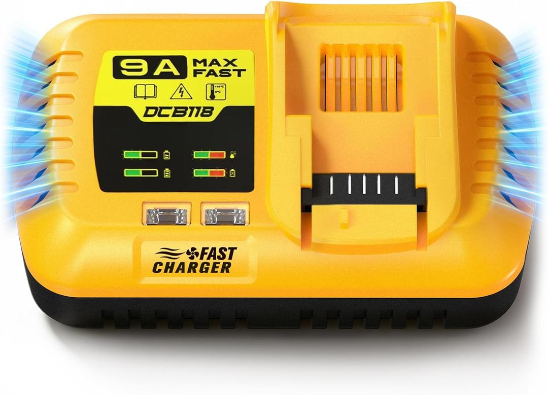 210W Fast Battery Charger for Dewalt 20V MAX/60V Lithium-Ion Batteries | 9 Amp Rapid Cargador with Cooling Fan & LED Indicator 60 Volt DCB118 Power Tool De Batera Cargador Carga Rapida Station