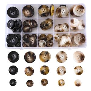 110-Piece Resin Sewing Buttons Set, 4-Hole Round Buttons, 15mm/20mm/25mm, 5 Colors for Blazers and Coats Brown/Black