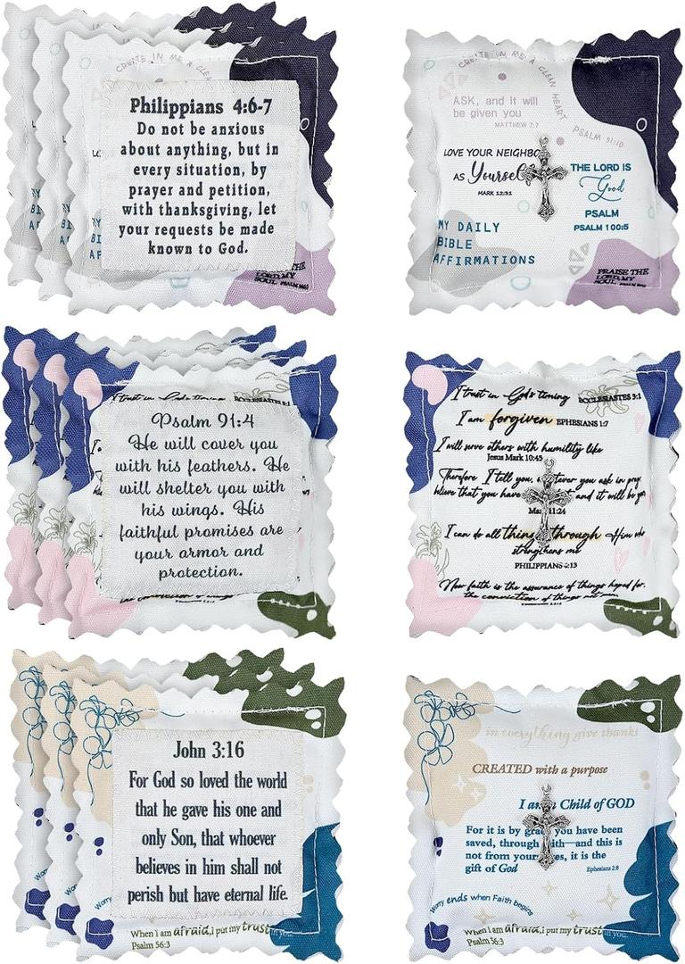 9 Pcs Mini Prayer Quilt with Cross Vintage Pocket Handmade Scripture Prayer Quilt Squares Mini Christian Gifts for Women Friends Family Appreciation Graduates Gifts