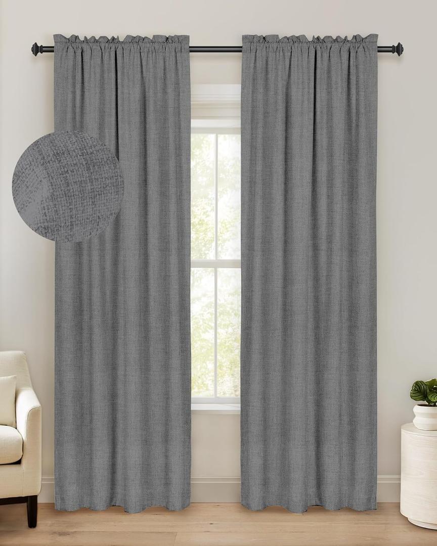 100% Blackout Shield Linen Blackout Curtains 84 Inches Long 2 Panels Set, Black Out Curtains for Bedroom, Thermal Insulated Rod Pocket Window Drapes Living Room, 50W X 84L