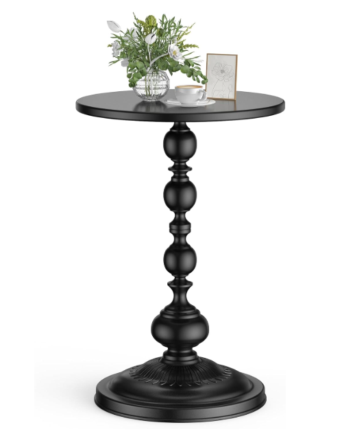 NTSJJTSS Side Table  Small Round Metal Accent Table for Living Room, Bedroom, Office  Modern Matte Black Pedestal Coffee Table for Small Spaces  21" Height, Compact Drink Table for Sofa, Corners