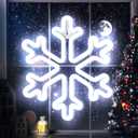Enhon Christmas Neon Snowflake Light, 12 Inch Giant Snowflake Lights, Battery and USB Powered Christmas Curtain Neon Sign with Timer for Xmas Party Decoration (Cool White,1 Pack)